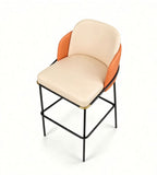 Minimalist Beige Fabric Bar Stool with Arms and Iron Legs