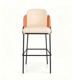 Minimalist Beige Fabric Bar Stool with Arms and Iron Legs
