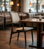 深木色白蠟實木PU皮帶扶手餐椅 Solid Wood Dining Chair
