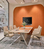 現代米色西皮鏤空弓形腳會議椅 Modern Beige PU Leather Cutout Sled Base Conference Chair