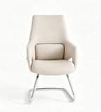 現代米色西皮鏤空弓形腳會議椅 Modern Beige PU Leather Cutout Sled Base Conference Chair