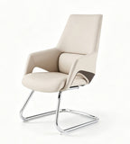 現代米色西皮鏤空弓形腳會議椅 Modern Beige PU Leather Cutout Sled Base Conference Chair