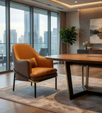 輕奢橙啡拼色PU皮鐵腳辦公室洽談椅 Modern PU Leather Office Negotiation Chair