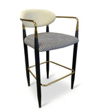 Light Luxury Houndstooth Fabric Black Iron Bar Stool with Armrests