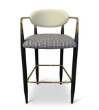 Light Luxury Houndstooth Fabric Black Iron Bar Stool with Armrests