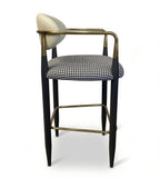 Light Luxury Houndstooth Fabric Black Iron Bar Stool with Armrests