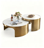 Light Luxury White Sintered Stone Bronze Metal Nesting Coffee Table