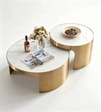 Light Luxury White Sintered Stone Bronze Metal Nesting Coffee Table