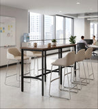 Industrial Dark Wood Rectangular Bar Table with Metal Legs
