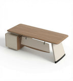現代米色木紋L形帶櫃桶辦公枱老闆枱 Modern beige L-shaped office desk