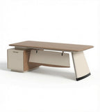 現代米色木紋L形帶櫃桶辦公枱老闆枱 Modern beige L-shaped office desk