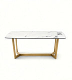 Light Luxury White Marble Rectangular Dining Table with Titanium Legs