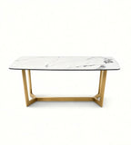 輕奢白色大理石鈦金腳長方形餐枱 Light Luxury White Marble Rectangular Dining Table