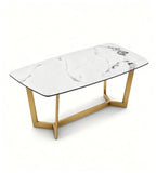 Light Luxury White Marble Rectangular Dining Table with Titanium Legs