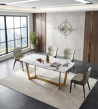 Light Luxury White Marble Rectangular Dining Table with Titanium Legs