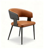 Modern Two-Tone Brown PU Leather Steel Frame Dining Chair