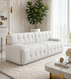 舒適耐用白色布藝固定膠腳三座位梳化 White Fabric 3-Seater Sofa with Fixed PP Legs