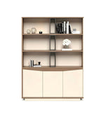 胡桃木色拼卡其灰掩門高身辦公室文件櫃 Walnut Khaki Grey Tall Office File Cabinet