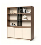 胡桃木色拼卡其灰掩門高身辦公室文件櫃 Walnut Khaki Grey Tall Office File Cabinet