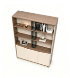 胡桃木色拼卡其灰掩門高身辦公室文件櫃 Walnut Khaki Grey Tall Office File Cabinet