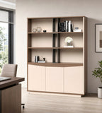 胡桃木色拼卡其灰掩門高身辦公室文件櫃 Walnut Khaki Grey Tall Office File Cabinet