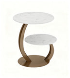 Light Luxury White Artificial Stone Metal Leg 2-Tier Round Coffee Table