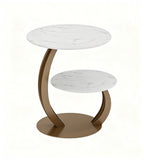 輕奢白色人造石金屬腳雙層圓形茶几Light Luxury White Artificial Stone Metal Leg 2-Tier Round Coffee Table