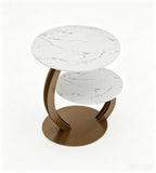 Light Luxury White Artificial Stone Metal Leg 2-Tier Round Coffee Table