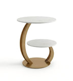 Light Luxury White Artificial Stone Metal Leg 2-Tier Round Coffee Table