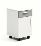 簡約白色拼灰色一櫃桶一門帶鎖帶轆活動櫃 Minimalist White & Grey 1-Drawer 1-Door Mobile Pedestal with Lock