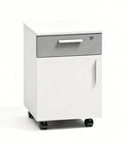 簡約白色拼灰色一櫃桶一門帶鎖帶轆活動櫃 Minimalist White & Grey 1-Drawer 1-Door Mobile Pedestal with Lock