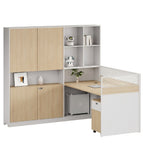 現代木紋L形帶儲物櫃屏風辦公枱 Modern L-Shaped Desk with Storage & Screen