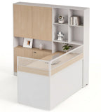 現代木紋L形帶儲物櫃屏風辦公枱 Modern L-Shaped Desk with Storage & Screen