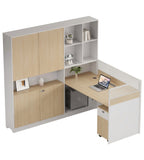 現代木紋L形帶儲物櫃屏風辦公枱 Modern L-Shaped Desk with Storage & Screen