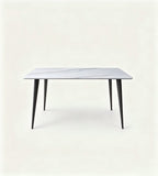 現代白色岩板鋼架長方形餐枱 Modern White Sintered Stone Dining Table