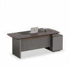 商務胡桃木配鐵灰L形帶側櫃老闆枱 Business Walnut and Iron Grey L-Shaped Boss Desk
