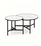 Modern White Sintered Stone Round Nesting Coffee Table