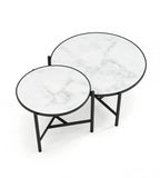 現代白色岩板黑鋼腳圓形組合茶几 Modern White Sintered Stone Round Nesting Coffee Table