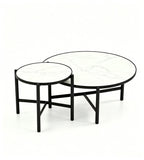 現代白色岩板黑鋼腳圓形組合茶几 Modern White Sintered Stone Round Nesting Coffee Table