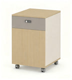 現代淺木色拼灰色一櫃桶一門密碼鎖帶轆活動櫃 Modern Light Wood & Grey 1-Drawer 1-Door Mobile Pedestal