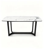 現代白色大理石黑鋼腳長方形餐枱 Modern White Marble Rectangular Dining Table