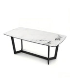 現代白色大理石黑鋼腳長方形餐枱 Modern White Marble Rectangular Dining Table