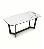 現代白色大理石黑鋼腳長方形餐枱 Modern White Marble Rectangular Dining Table