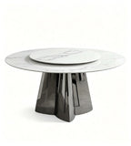 Modern Luxury White Microcrystal Stone Round Dining Table with Turntable and Titanium Legs