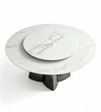 Modern Luxury White Microcrystal Stone Round Dining Table with Turntable and Titanium Legs