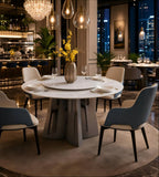 Modern Luxury White Microcrystal Stone Round Dining Table with Turntable and Titanium Legs