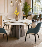 Modern Luxury White Microcrystal Stone Round Dining Table with Turntable and Titanium Legs