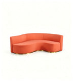 Modern Luxury Orange Leather and Fabric Curved Sofa