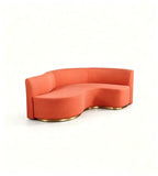 Modern Luxury Orange Leather and Fabric Curved Sofa