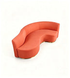 Modern Luxury Orange Leather and Fabric Curved Sofa